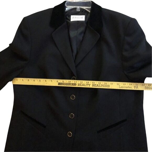 Basler Wool Blend Jacket EU 46 US 16 VTG Black Velvet Trim Collar Luxe Old Money - Picture 8 of 16